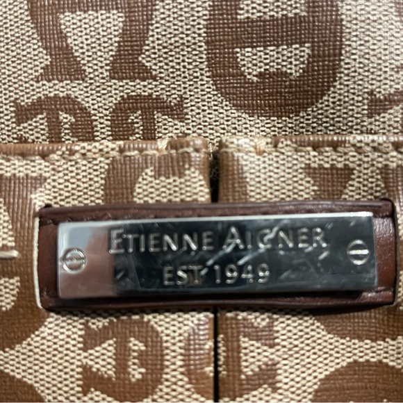 Etienne Aigner Designer Signature Logo Woman’s Purse Satchel Shoulder Bag Brown - Picture 3 of 14